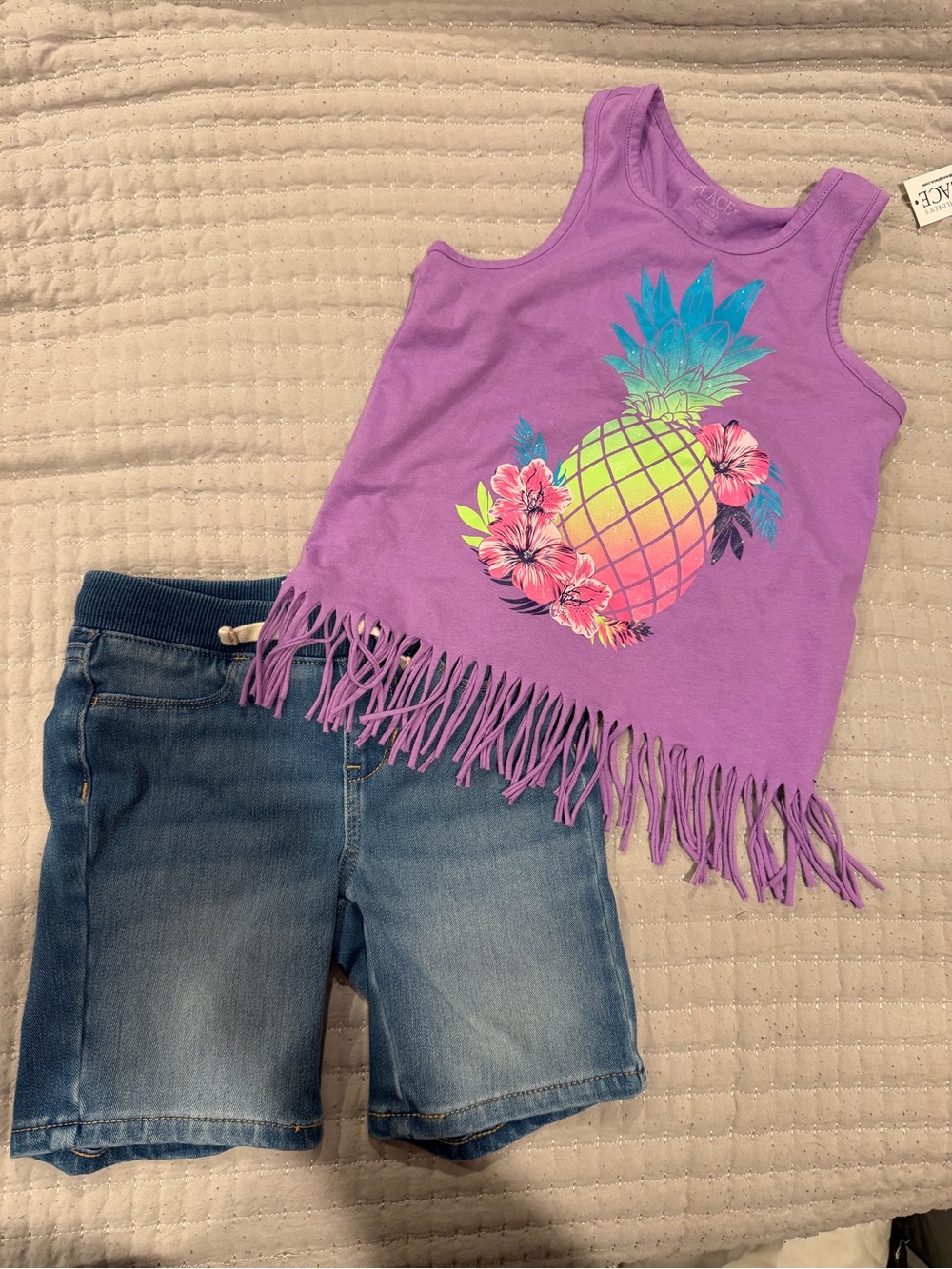 Girls' outfit Purple Fringe Tank Top and Jean shorts